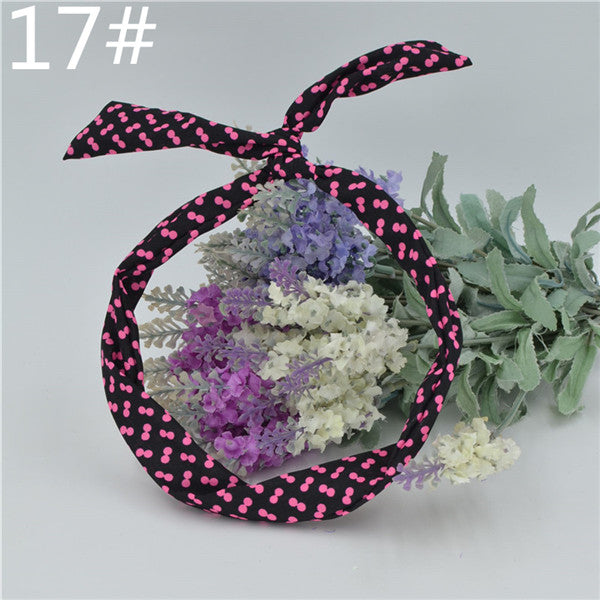 1Pc Cute Leopard Dots lip print flower Bunny Rabbit Ear Ribbon Headwear Hairband Metal Wire Scarf Headband Hair Band Accessories