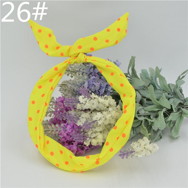 1Pc Cute Leopard Dots lip print flower Bunny Rabbit Ear Ribbon Headwear Hairband Metal Wire Scarf Headband Hair Band Accessories