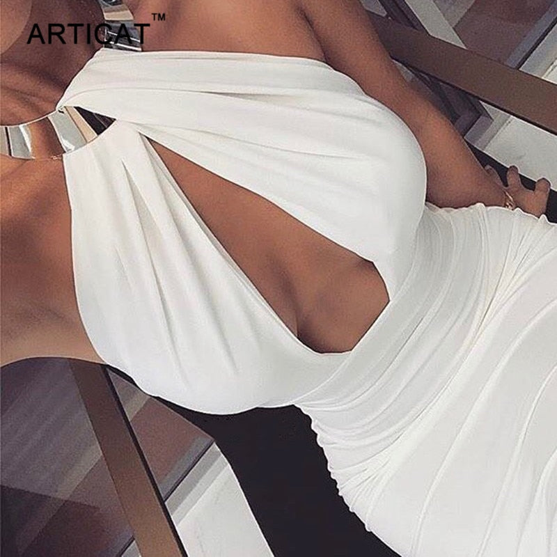 Articat Hollow Out Party Bodycon Bandage Dress Women 2017 Off Shoulder Choker Long Pencil Dress Sexy Backless Split Winter Dress