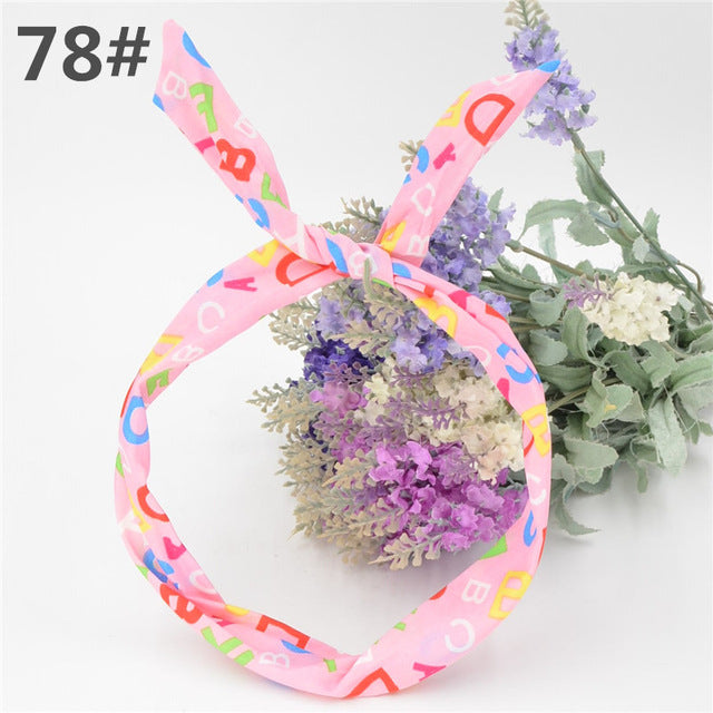 1Pc Cute Leopard Dots lip print flower Bunny Rabbit Ear Ribbon Headwear Hairband Metal Wire Scarf Headband Hair Band Accessories