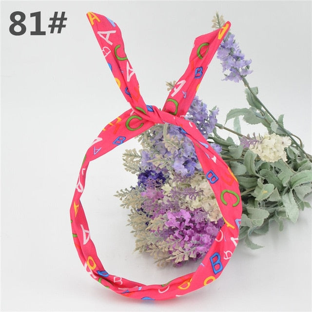 1Pc Cute Leopard Dots lip print flower Bunny Rabbit Ear Ribbon Headwear Hairband Metal Wire Scarf Headband Hair Band Accessories