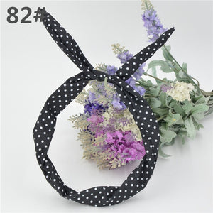 1Pc Cute Leopard Dots lip print flower Bunny Rabbit Ear Ribbon Headwear Hairband Metal Wire Scarf Headband Hair Band Accessories