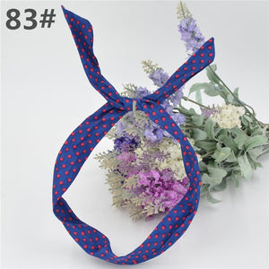 1Pc Cute Leopard Dots lip print flower Bunny Rabbit Ear Ribbon Headwear Hairband Metal Wire Scarf Headband Hair Band Accessories