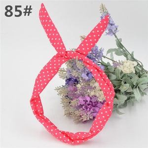 1Pc Cute Leopard Dots lip print flower Bunny Rabbit Ear Ribbon Headwear Hairband Metal Wire Scarf Headband Hair Band Accessories