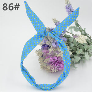 1Pc Cute Leopard Dots lip print flower Bunny Rabbit Ear Ribbon Headwear Hairband Metal Wire Scarf Headband Hair Band Accessories