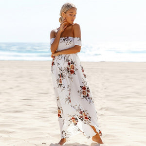 ELSVIOS Women Off Shoulder Floral Print Boho Dress Fashion Beach Summer Dresses Ladies Strapless Long Maxi Dress Vestidos XS-5XL