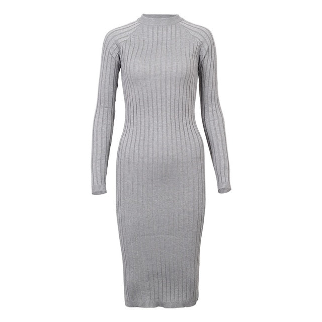 Wixra Warm and Charm Women Sweater Dress 2017 Fall Winter Long Sexy Lurex Bodycon Dresses Elastic Striped Skinny Knitted Dress