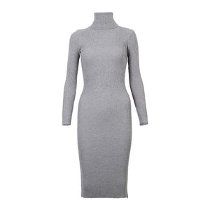 Wixra Warm Women Autumn Winter Sweater Knitted Dresses Slim Elastic Turtleneck Long Sleeve Sexy Lady Bodycon Robe Dresses