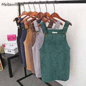 2018 Women Retro Corduroy Dress Autumn Spring Suspender Sundress Sarafan Loose Vest Overall Dress Female Natural Casual Dresses