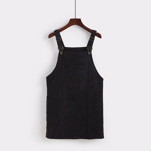 2018 Women Retro Corduroy Dress Autumn Spring Suspender Sundress Sarafan Loose Vest Overall Dress Female Natural Casual Dresses