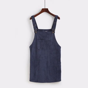 2018 Women Retro Corduroy Dress Autumn Spring Suspender Sundress Sarafan Loose Vest Overall Dress Female Natural Casual Dresses