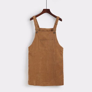 2018 Women Retro Corduroy Dress Autumn Spring Suspender Sundress Sarafan Loose Vest Overall Dress Female Natural Casual Dresses