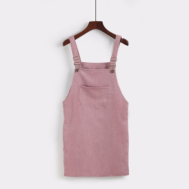 2018 Women Retro Corduroy Dress Autumn Spring Suspender Sundress Sarafan Loose Vest Overall Dress Female Natural Casual Dresses