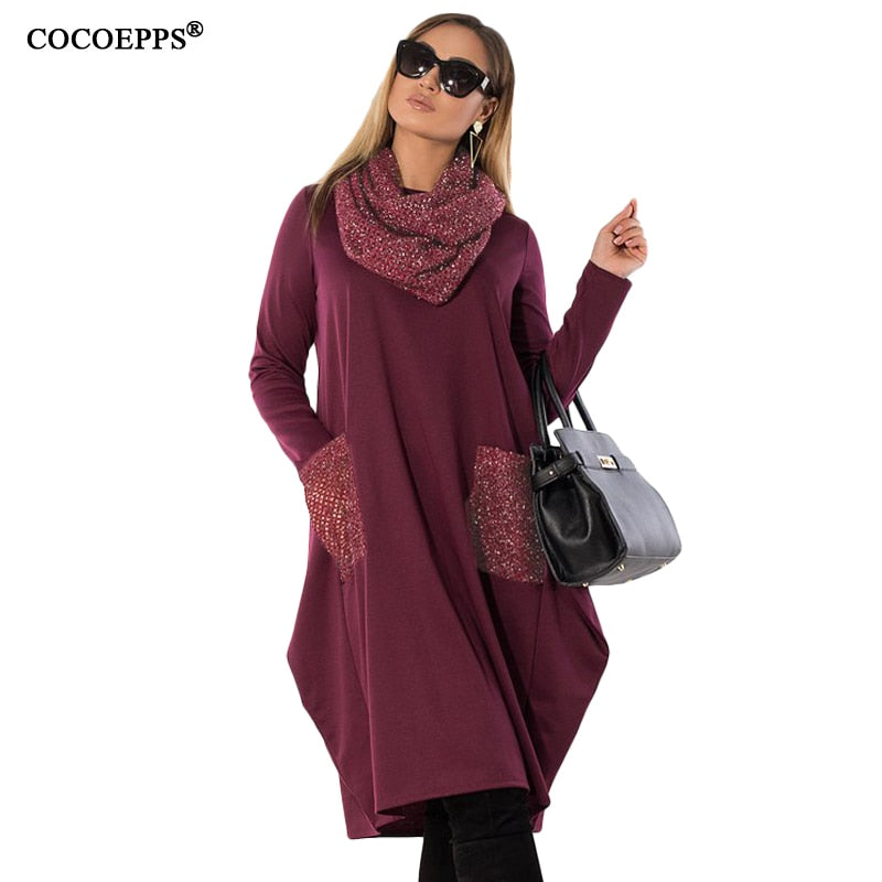 COCOEPPS 5XL 6XL Winter Loose women Dress big sizes Casual Long Sleeve Dress new 2018 Plus Size Women Clothing blue Vestidos