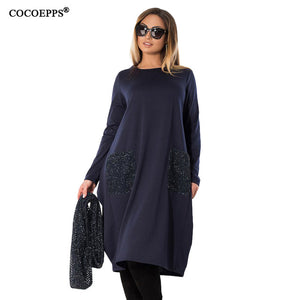 COCOEPPS 5XL 6XL Winter Loose women Dress big sizes Casual Long Sleeve Dress new 2018 Plus Size Women Clothing blue Vestidos