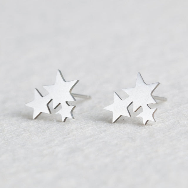 Silver Stainless Steel Animal Heart Leaf Cat Flower Star Stud Earrings for Women Girls Minimalist Jewelry Accessories Gifts