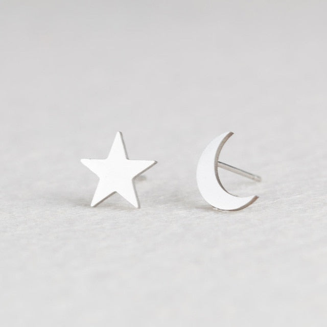 Silver Stainless Steel Animal Heart Leaf Cat Flower Star Stud Earrings for Women Girls Minimalist Jewelry Accessories Gifts