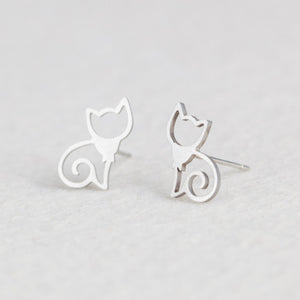 Silver Stainless Steel Animal Heart Leaf Cat Flower Star Stud Earrings for Women Girls Minimalist Jewelry Accessories Gifts