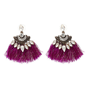 Bohemia Dangle Drop Earrings Women Accessories Fan Shaped Cotton Handmade Tassels Fringed Earrings Ethnic Jewelry