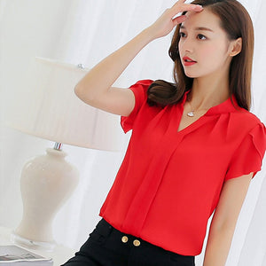 2018 Women Shirt Chiffon Blusas Femininas Tops Short Sleeve Elegant Ladies Formal Office Blouse Plus Size Chiffon Shirt clothing