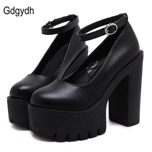 Gdgydh 2018 new spring autumn casual high-heeled shoes sexy ruslana korshunova thick heels platform pumps Black White Size 42