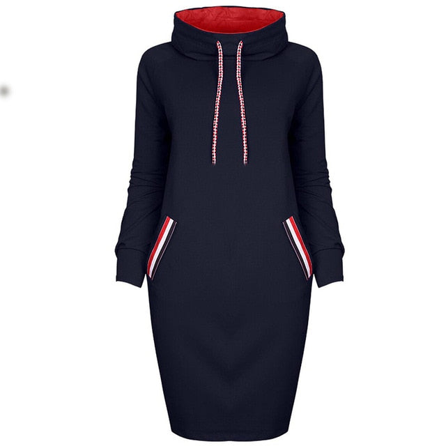 2018 autumn winter dress Long sleeve vestidos Casual party dresses vestido de festa women dress plus size High collar robe femme