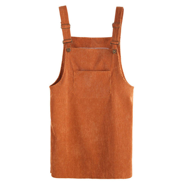 2018 Women Retro Corduroy Dress Autumn Spring Suspender Sundress Sarafan Loose Vest Overall Dress Female Natural Casual Dresses