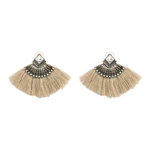 Bohemia Dangle Drop Earrings Women Accessories Fan Shaped Cotton Handmade Tassels Fringed Earrings Ethnic Jewelry