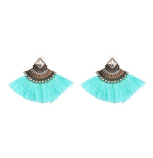 Bohemia Dangle Drop Earrings Women Accessories Fan Shaped Cotton Handmade Tassels Fringed Earrings Ethnic Jewelry