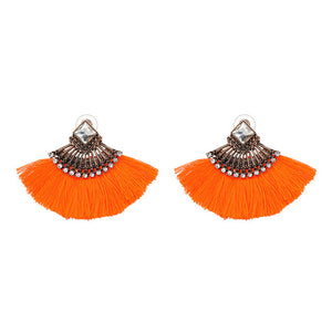 Bohemia Dangle Drop Earrings Women Accessories Fan Shaped Cotton Handmade Tassels Fringed Earrings Ethnic Jewelry