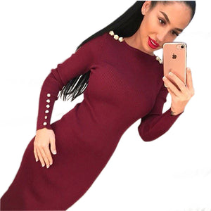 Fashion Women Sexy Bodycon Dress Autumn Winter Knitted Midi Dress Robe Solid Long Sleeve Package Hip Party Dresses Robe GV420