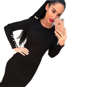 Fashion Women Sexy Bodycon Dress Autumn Winter Knitted Midi Dress Robe Solid Long Sleeve Package Hip Party Dresses Robe GV420