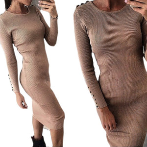 Fashion Women Sexy Bodycon Dress Autumn Winter Knitted Midi Dress Robe Solid Long Sleeve Package Hip Party Dresses Robe GV420