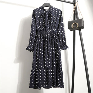 NIJIUDING Summer Autumn Chiffon Print Dress Casual Cute Women floral Long Bowknot Dresses Long Sleeve Vestido S-XL Size