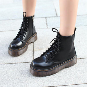 COOTELILI Botas Women Motorcycle Ankle Boots Wedges Female Lace Up Platforms Autumn Winter Leather Oxford Shoes Woman high heels