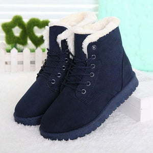 LAKESHI Hot Women Boots Winter Warm Snow Boots Women Botas Mujer Lace Up Fur Ankle Boots Ladies Winter Women Shoes Black NM01