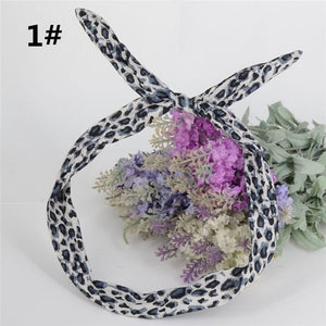 1Pc Cute Leopard Dots lip print flower Bunny Rabbit Ear Ribbon Headwear Hairband Metal Wire Scarf Headband Hair Band Accessories