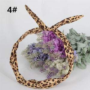 1Pc Cute Leopard Dots lip print flower Bunny Rabbit Ear Ribbon Headwear Hairband Metal Wire Scarf Headband Hair Band Accessories