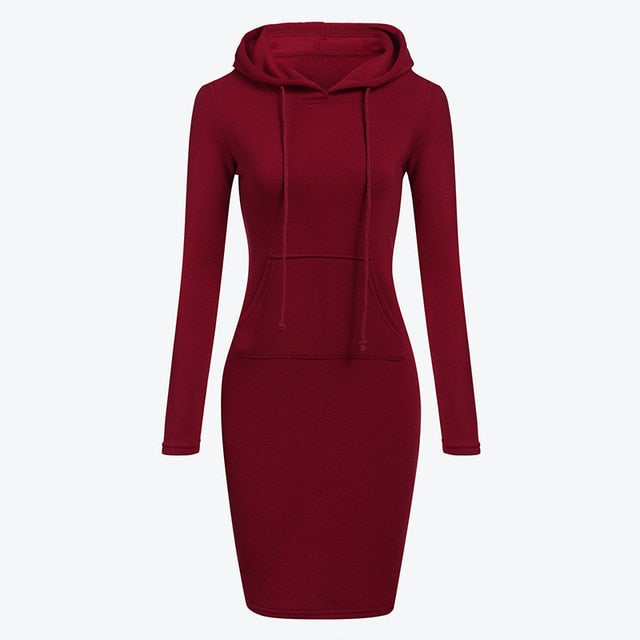 Hooded Hoodie Dress For Women 2018 Autumn Winter Fleece Solid Hoodies With Pockets Women's Sweatshirt Dresses Casual Vestidos