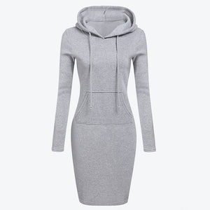 Hooded Hoodie Dress For Women 2018 Autumn Winter Fleece Solid Hoodies With Pockets Women's Sweatshirt Dresses Casual Vestidos