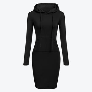 Hooded Hoodie Dress For Women 2018 Autumn Winter Fleece Solid Hoodies With Pockets Women's Sweatshirt Dresses Casual Vestidos