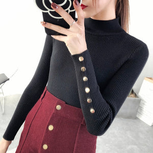 OHCLOTH Sweater female Half downneck female thickening 2018 new winter sweater slim all-match elastic knit Fashion slim sweaters