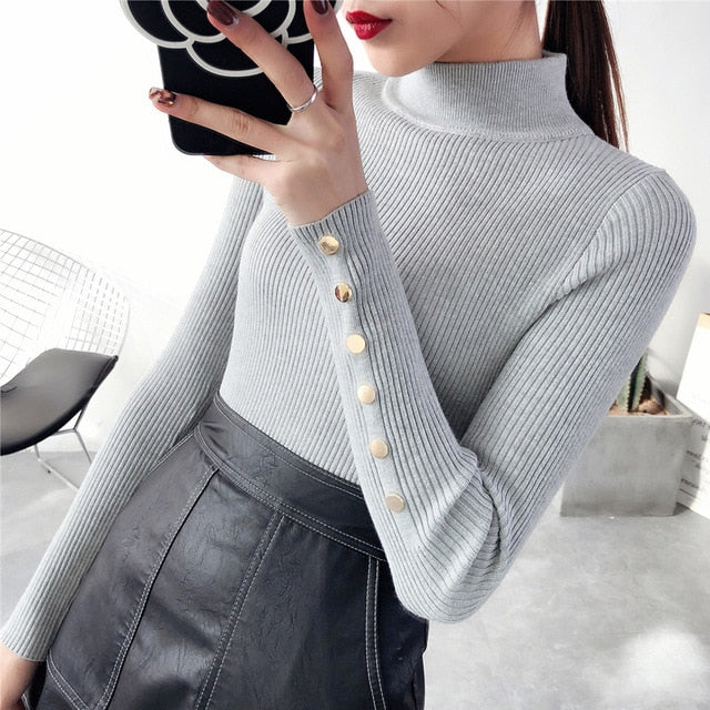 OHCLOTH Sweater female Half downneck female thickening 2018 new winter sweater slim all-match elastic knit Fashion slim sweaters