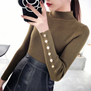 OHCLOTH Sweater female Half downneck female thickening 2018 new winter sweater slim all-match elastic knit Fashion slim sweaters