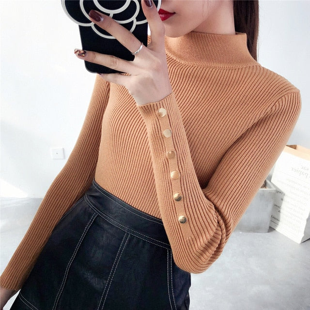 OHCLOTH Sweater female Half downneck female thickening 2018 new winter sweater slim all-match elastic knit Fashion slim sweaters