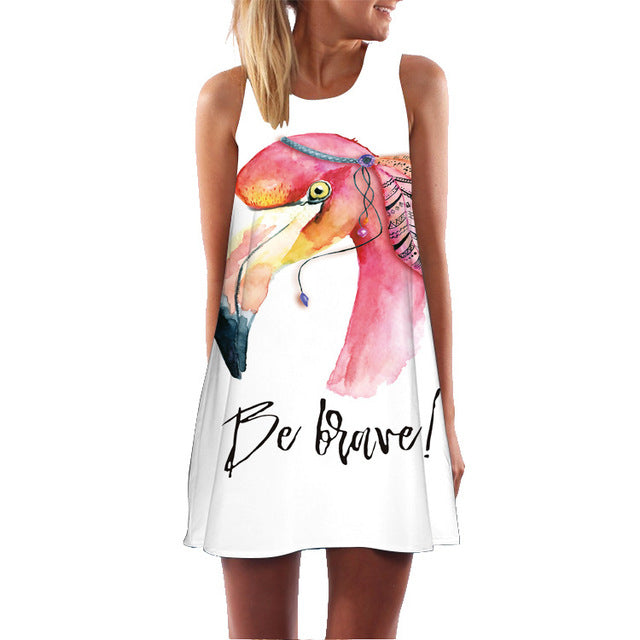 Plus Size S-3XL Sleeveless Beach Boho Dress Flamingo Floral Print Clothes Women 2018 Summer Short Shift Dresses Casual Vestido