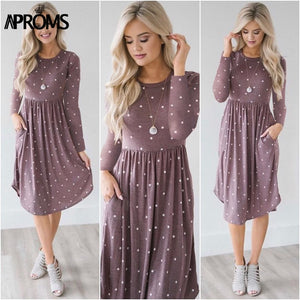 Aproms Chic Dot Floral Print Winter Midi Dress Women Autumn Fashion 2018 Long Sleeve Sashes Bow Tie Party Dresses Female Vestido