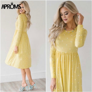 Aproms Chic Dot Floral Print Winter Midi Dress Women Autumn Fashion 2018 Long Sleeve Sashes Bow Tie Party Dresses Female Vestido