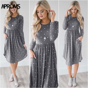 Aproms Chic Dot Floral Print Winter Midi Dress Women Autumn Fashion 2018 Long Sleeve Sashes Bow Tie Party Dresses Female Vestido