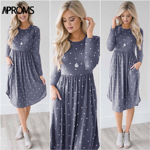 Aproms Chic Dot Floral Print Winter Midi Dress Women Autumn Fashion 2018 Long Sleeve Sashes Bow Tie Party Dresses Female Vestido